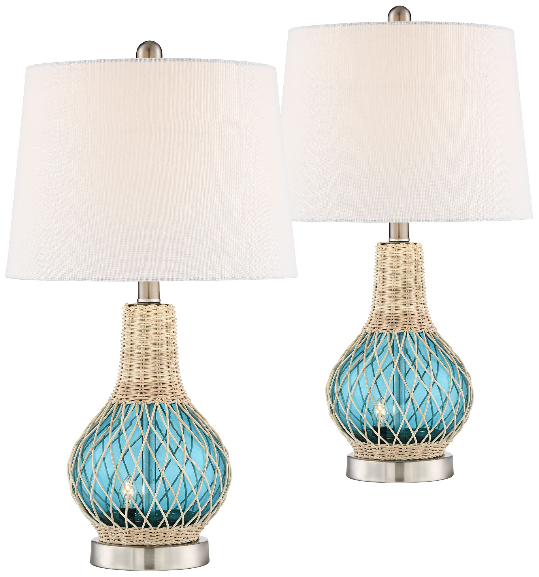 Possini Euro Alana 22 3/4" Blue Glass LED Night Light Lamps Set of 2