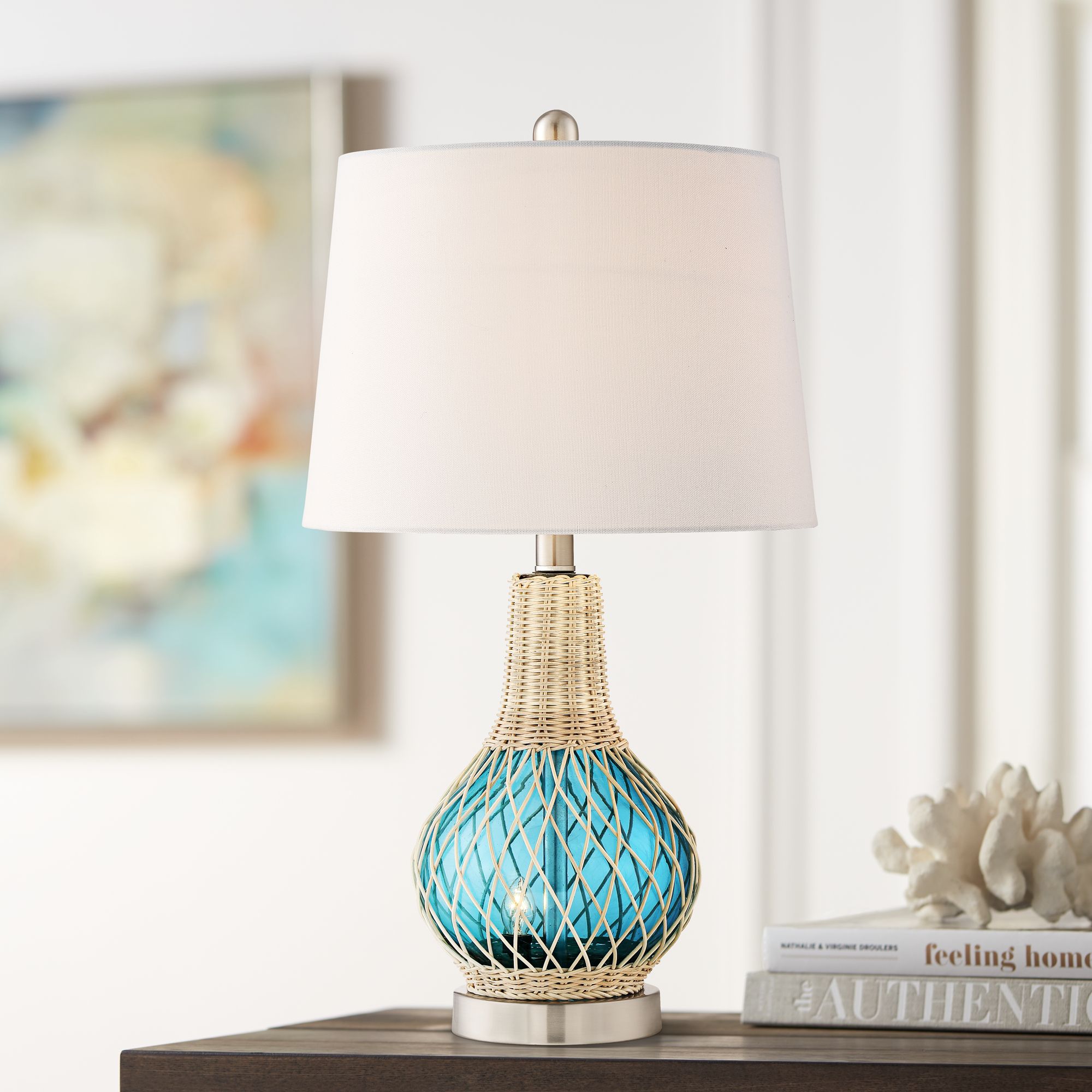 Possini Euro Alana 22 3/4" Blue Glass LED Night Light Lamps Set of 2