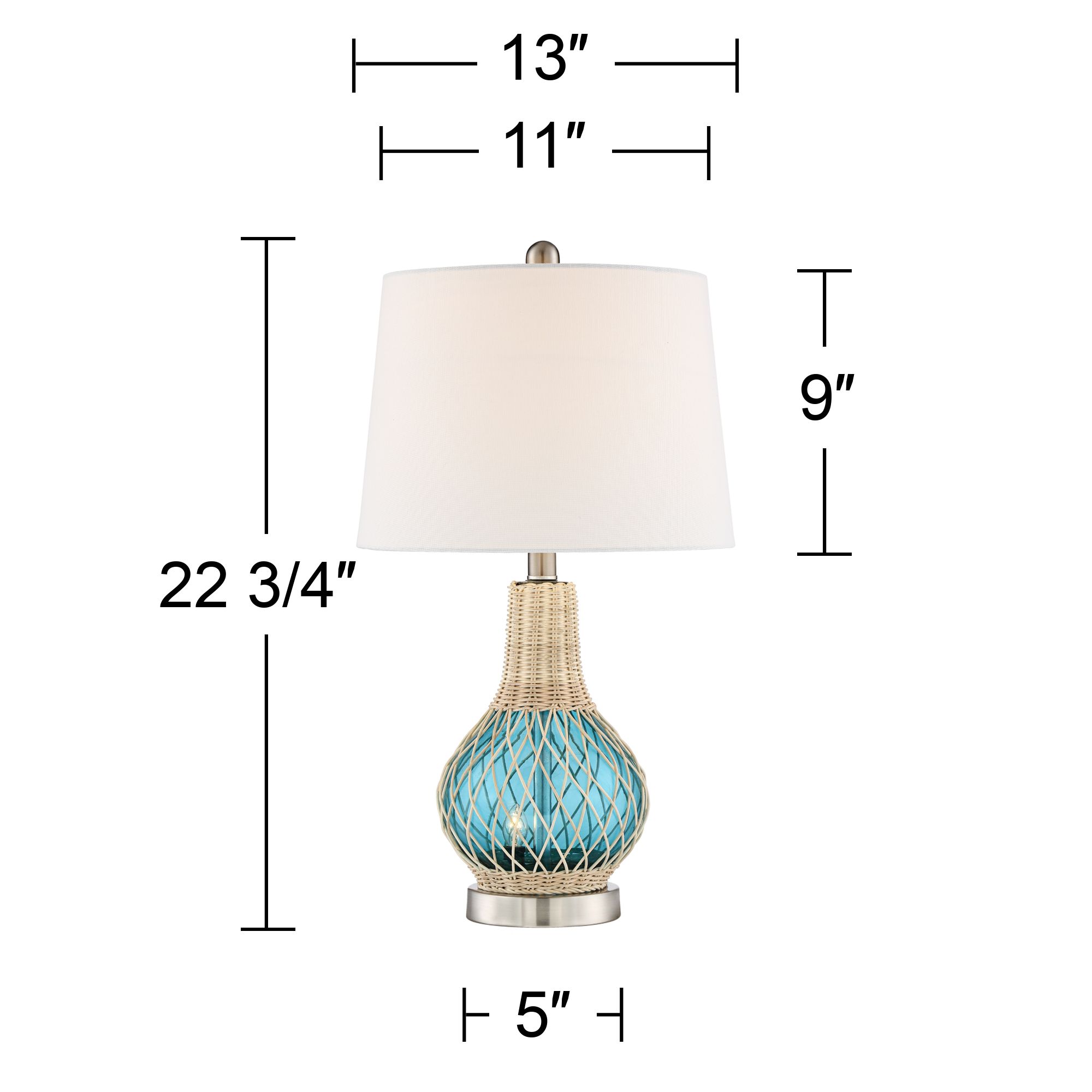 Possini Euro Alana Blue Glass and Rope Accent Table Lamp with Night Light