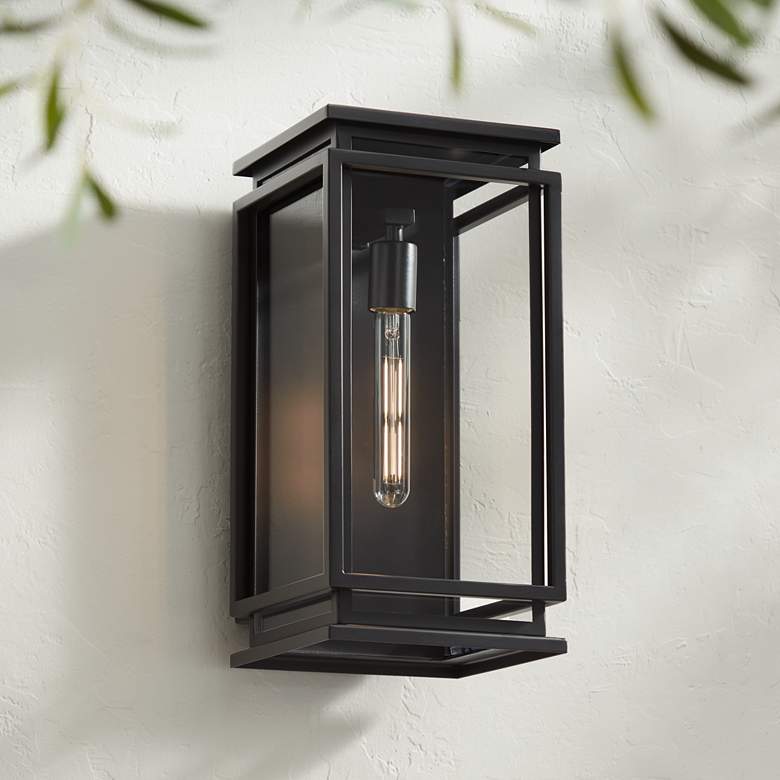 Image 1 Possini Euro Alastor 16 1/2 inch High Black Outdoor Wall Light