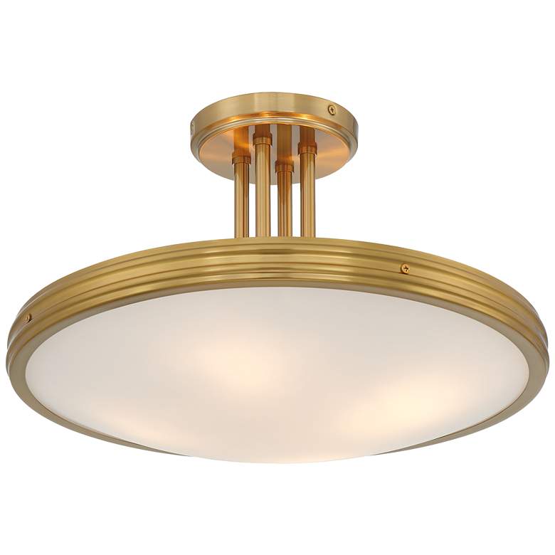 Image 2 Possini Euro Aldo 17 inch Wide Brass and Opal White Glass Ceiling Light