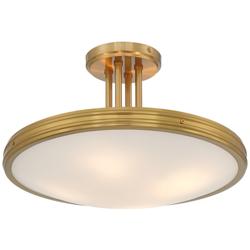 Possini Euro Aldo 17&quot; Wide Brass and Opal White Glass Ceiling Light