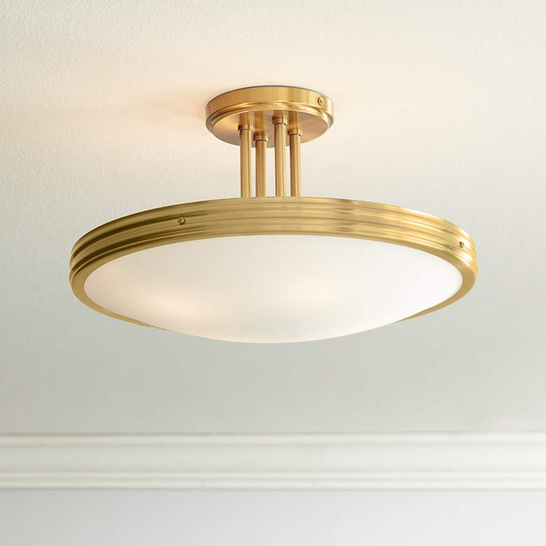 Image 1 Possini Euro Aldo 17" Wide Brass and Opal White Glass Ceiling Light