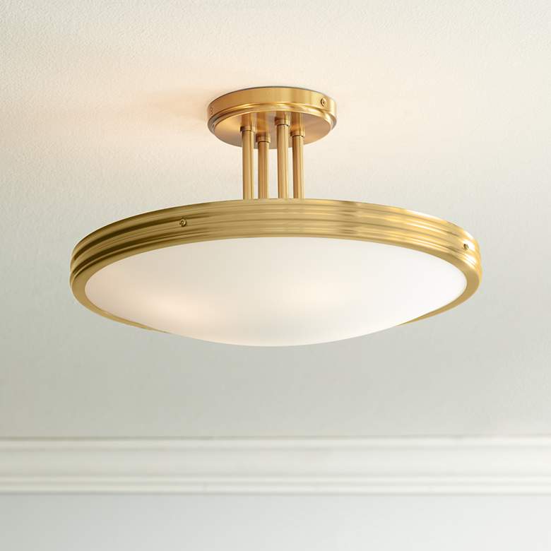 Image 1 Possini Euro Aldo 17 inch Wide Brass and Opal White Glass Ceiling Light