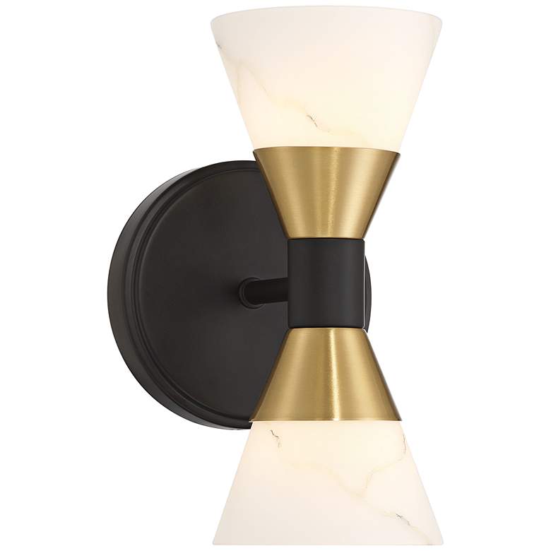 Image 1 Possini Euro Alexandria 9 1/2"H Black and Brass 2-Light Wall Sconce