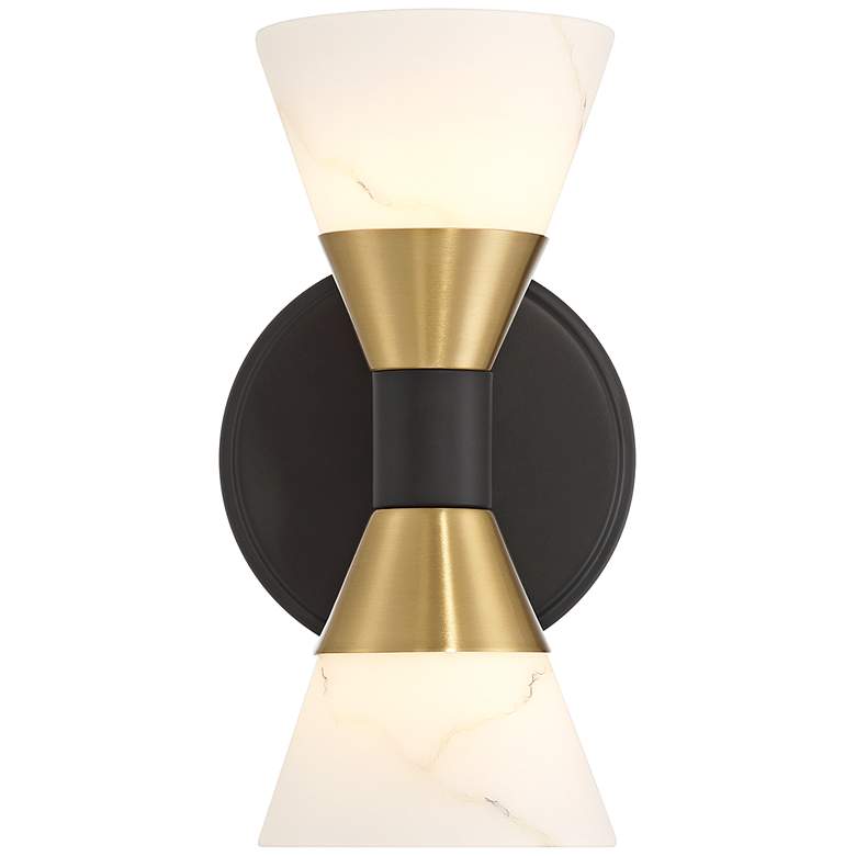 Image 5 Possini Euro Alexandria 9 1/2"H Black and Brass 2-Light Wall Sconce more views