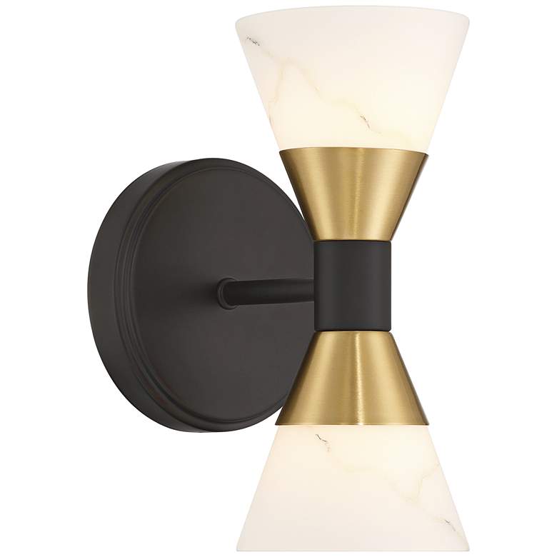 Image 7 Possini Euro Alexandria 9 1/2"H Black and Brass 2-Light Wall Sconce more views