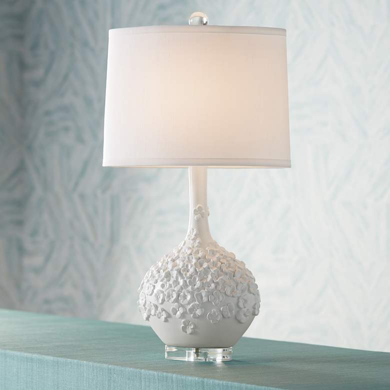 Image 1 Possini Euro Alexis White Floral Table Lamp