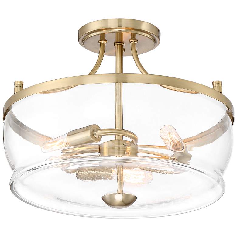 Image 2 Possini Euro Alia 14 inch Wide Glass and Warm Brass 3-Light Ceiling Light