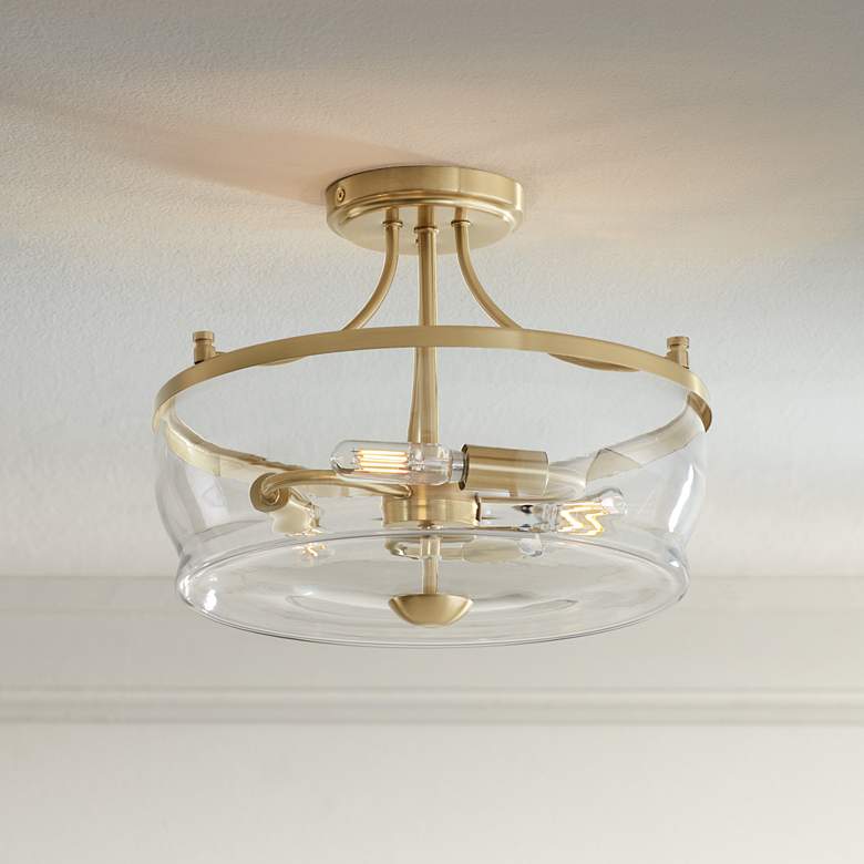 Image 1 Possini Euro Alia 14 inch Wide Glass and Warm Brass 3-Light Ceiling Light