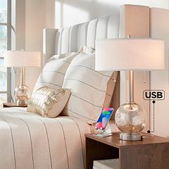 Image Possini Euro Allen 22 1/2" Mercury Glass USB Table Lamps Set of 2