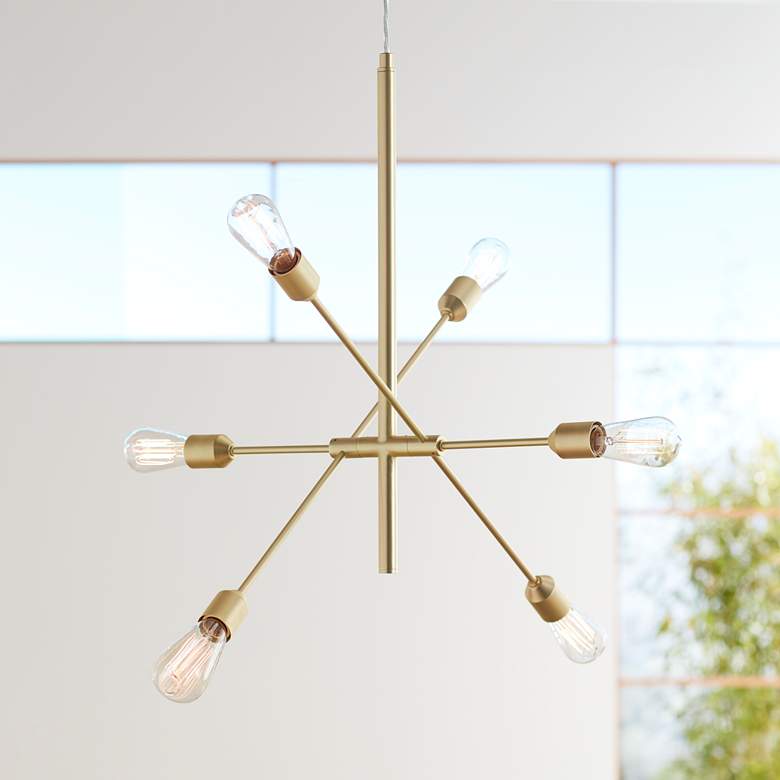 Image 1 Possini Euro Ally 27 1/2 inch Wide Brass 6-Light Sputnik Pendant