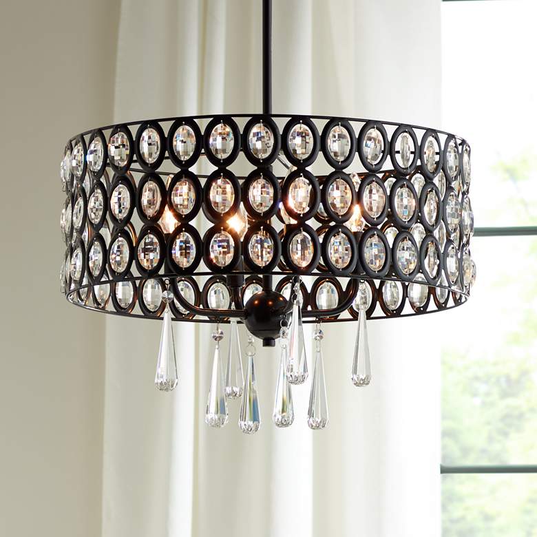 Image 1 Possini Euro Almyra 19 inch Wide Gloss Black Crystal Pendant Light