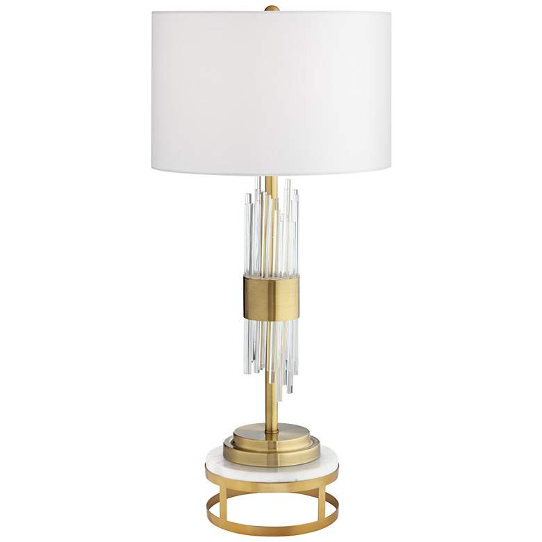 Image 1 Possini Euro Aloise 31 1/4 inch Modern Brass Glass Lamp with Brass Riser