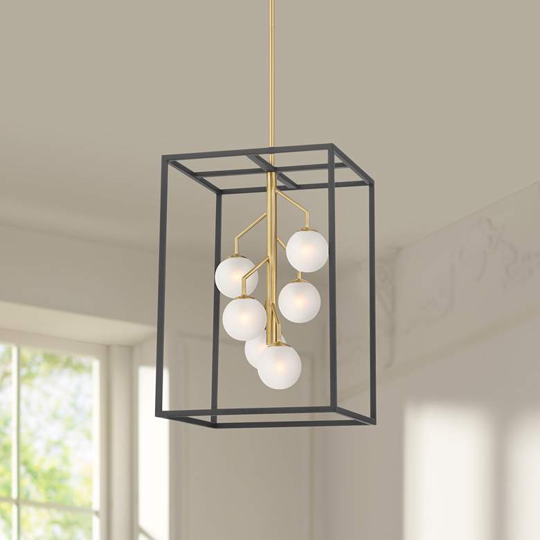Image 1 Possini Euro Alter 14 1/4" Wide Black Gold 6-Light LED Pendant Light