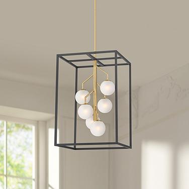 Possini Euro Alter 14 1/4" Wide Black Gold 6-Light LED Pendant Light