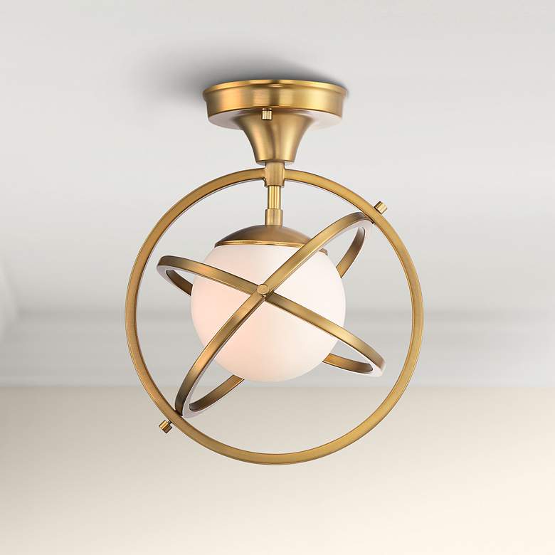 Image 1 Possini Euro Altis 10 1/4 inchW Warm Brass Orb Ceiling Light