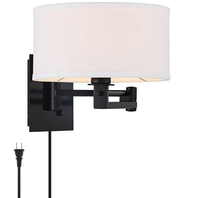 Image 2 Possini Euro Aluno 12 inch High Black Swing Arm Plug-In Wall Lamp