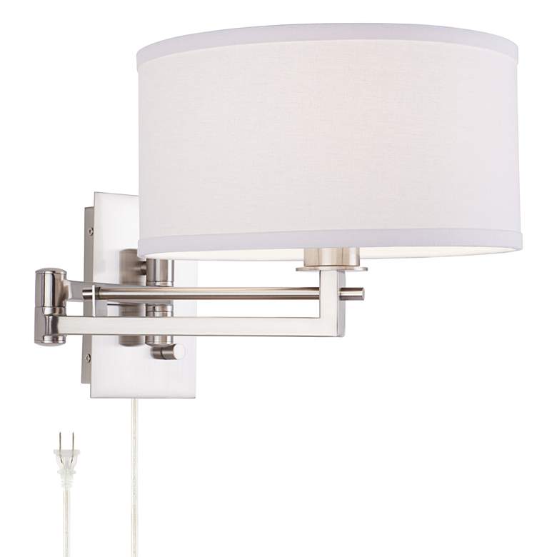 Image 2 Possini Euro Aluno Brushed Nickel Modern Plug-In Style Swing Arm Wall Lamp