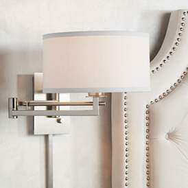 Image1 of Possini Euro Aluno Brushed Nickel Modern Plug-In Style Swing Arm Wall Lamp