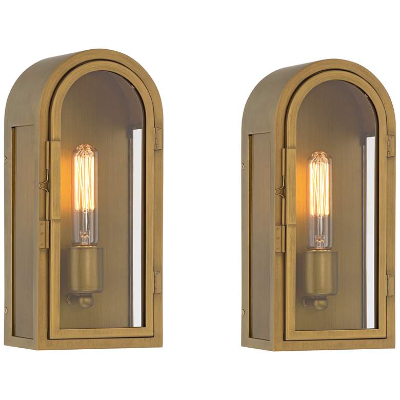 Image 2 Possini Euro Alys 13" High Aged Brass Outdoor Wall Light Set of 2