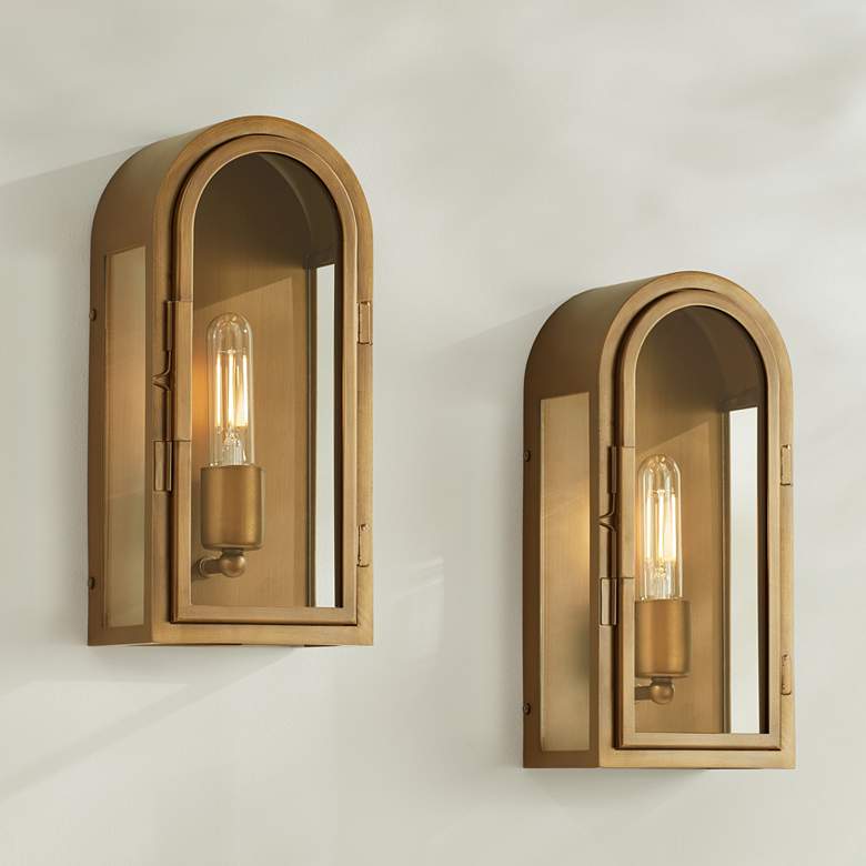 Image 1 Possini Euro Alys 13" High Aged Brass Wall Sconce Set of 2