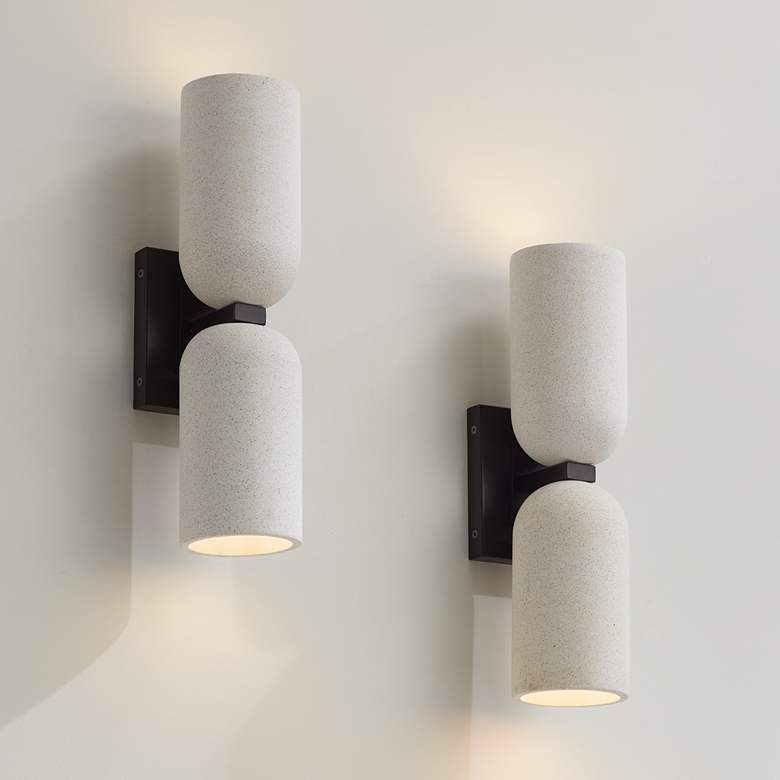 Image 1 Possini Euro Amalfi 15"H Cement 2-Light LED Wall Sconce Set of 2