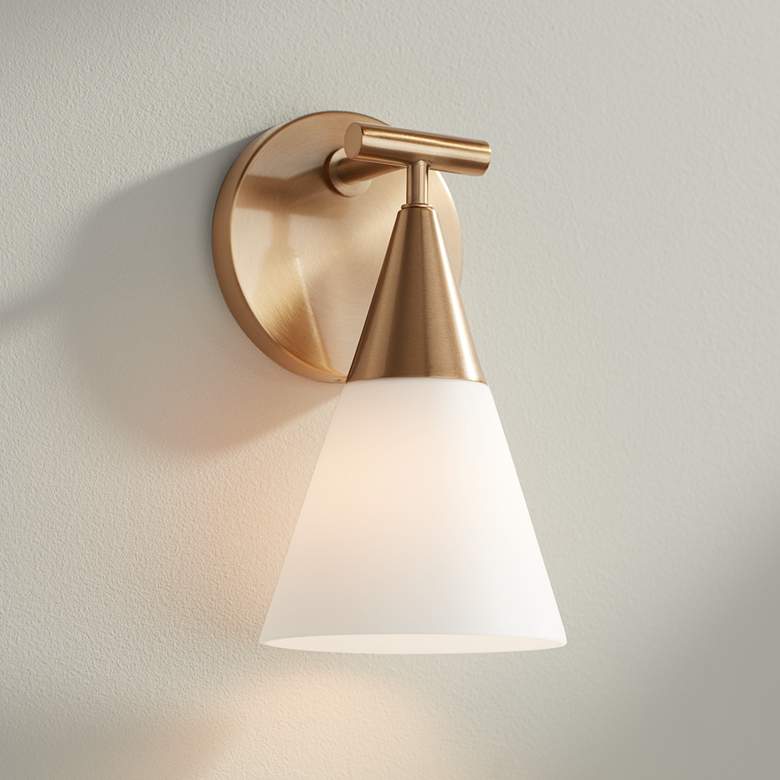 Image 2 Possini Euro Amie 9 1/2" High Warm Brass and Opal Glass Sconce