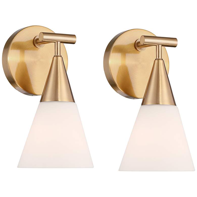 Image 2 Possini Euro Amie 9 1/2"H Warm Brass and Opal Glass Sconce Set of 2