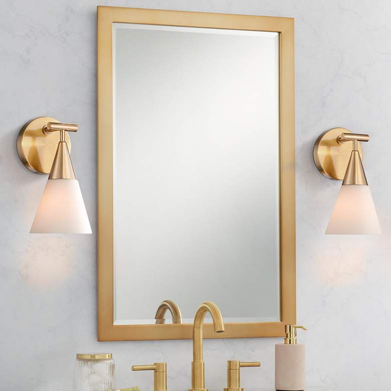 Image 1 Possini Euro Amie 9 1/2"H Warm Brass and Opal Glass Sconce Set of 2