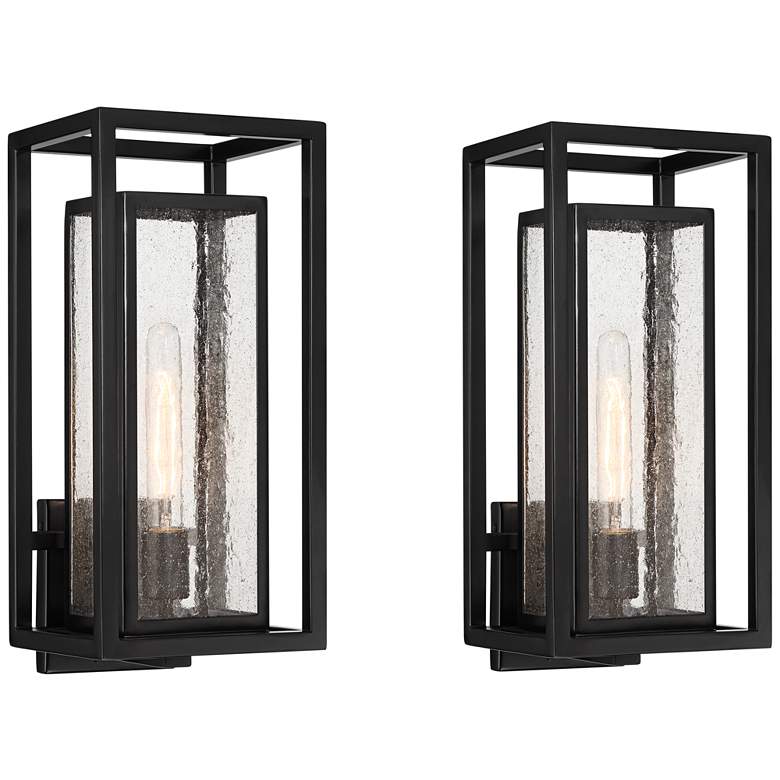Image 2 Possini Euro Amir 18" High Black Outdoor Wall Light Set of 2