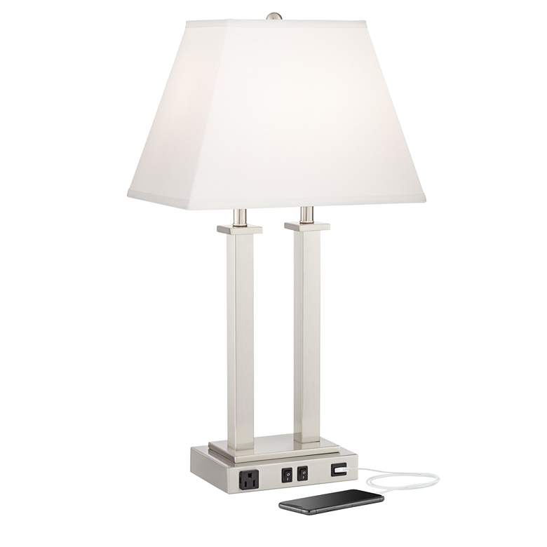 Image 3 Possini Euro Amity 26 inch High Desk Lamp with USB Port and Outlet