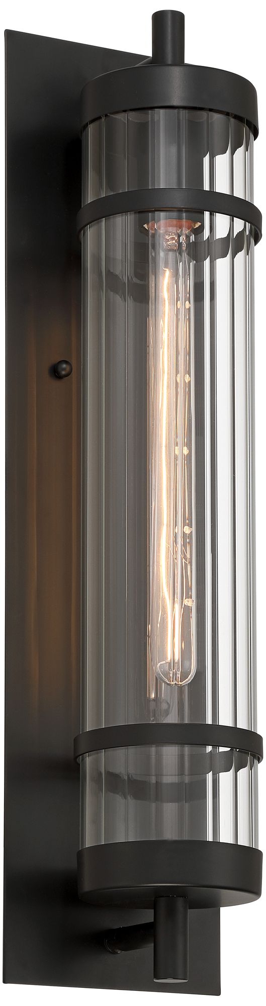 Image 2 Possini Euro Andar 22" High Black and Fluted Glass Outdoor Wall Light