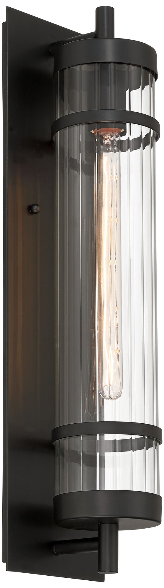 Image 6 Possini Euro Andar 22" High Black and Fluted Glass Outdoor Wall Light more views