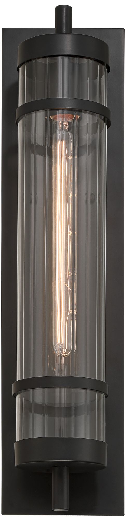 Image 4 Possini Euro Andar 22" High Black and Ribbed Glass Outdoor Wall Light more views