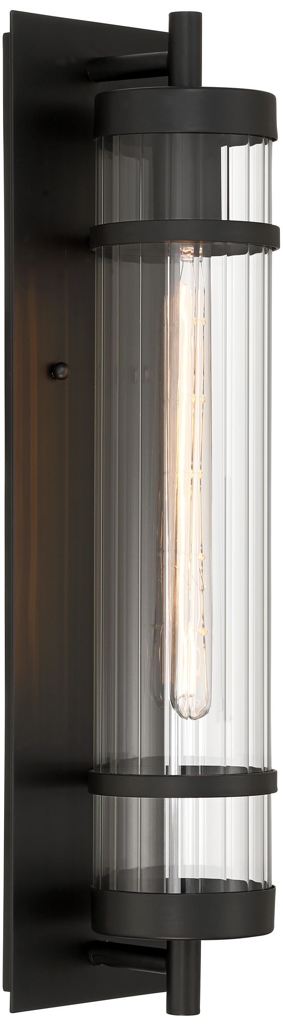 Image 5 Possini Euro Andar 22" High Black and Ribbed Glass Outdoor Wall Light more views