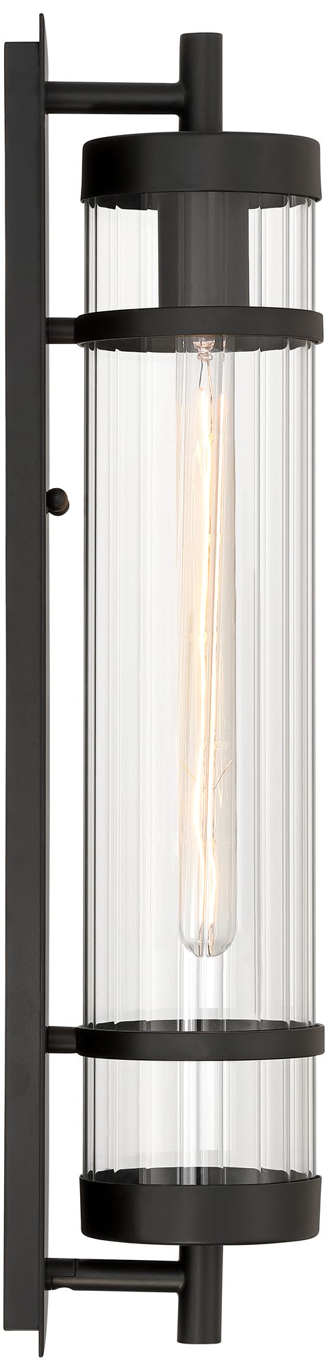 Image 7 Possini Euro Andar 22" High Black and Ribbed Glass Outdoor Wall Light more views