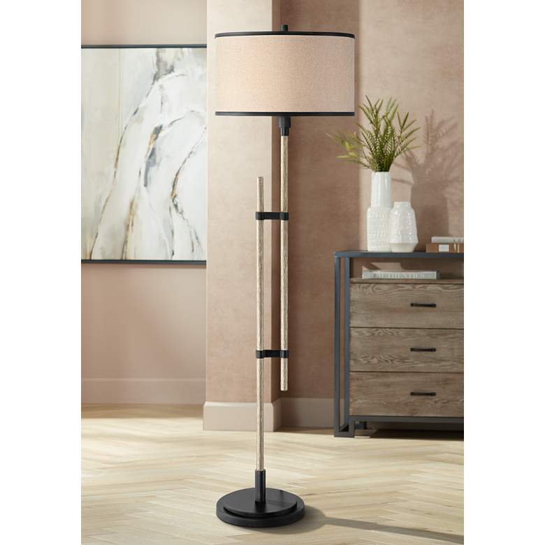 Image 1 Possini Euro Andover Bronze and Faux Wood Rustic Floor Lamp