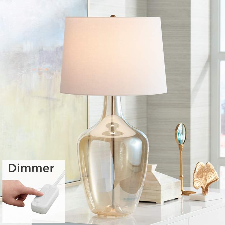 Image 1 Possini Euro Ania 31 inch Champagne Glass Table Lamp with Table Top Dimmer
