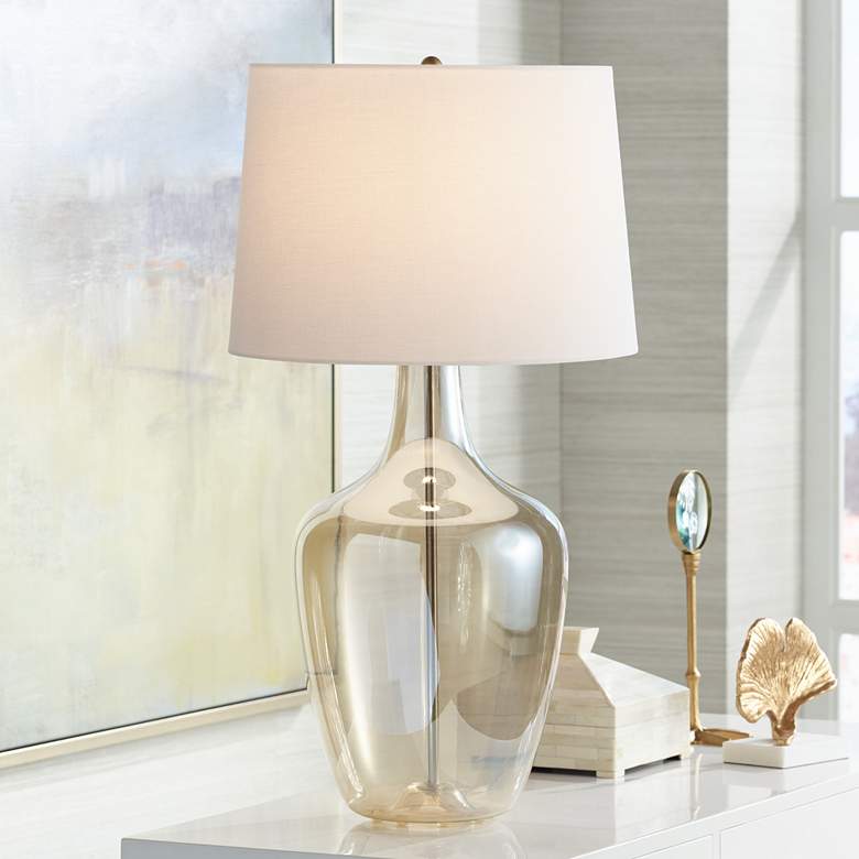 Image 1 Possini Euro Ania 31" Champagne Glass Table Lamp with Table Top Dimmer