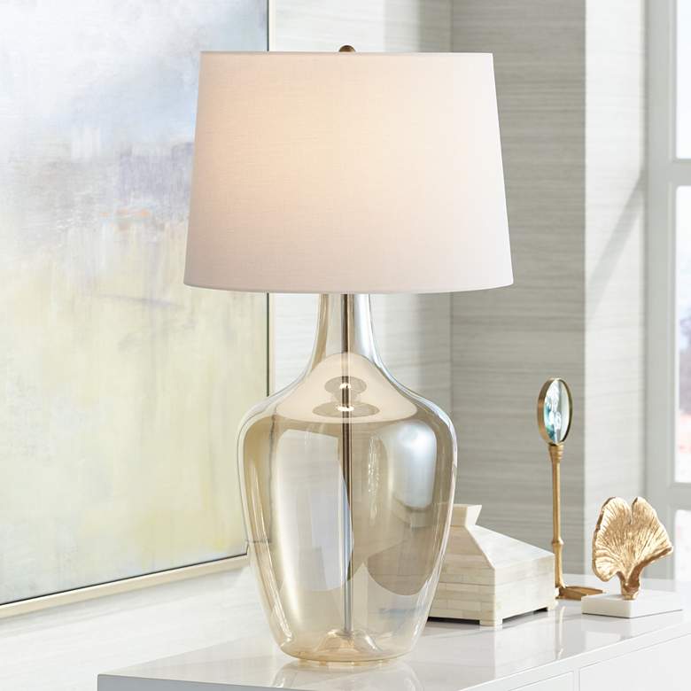 Image 1 Possini Euro Ania 31 inch Champagne Glass Table Lamp with Table Top Dimmer