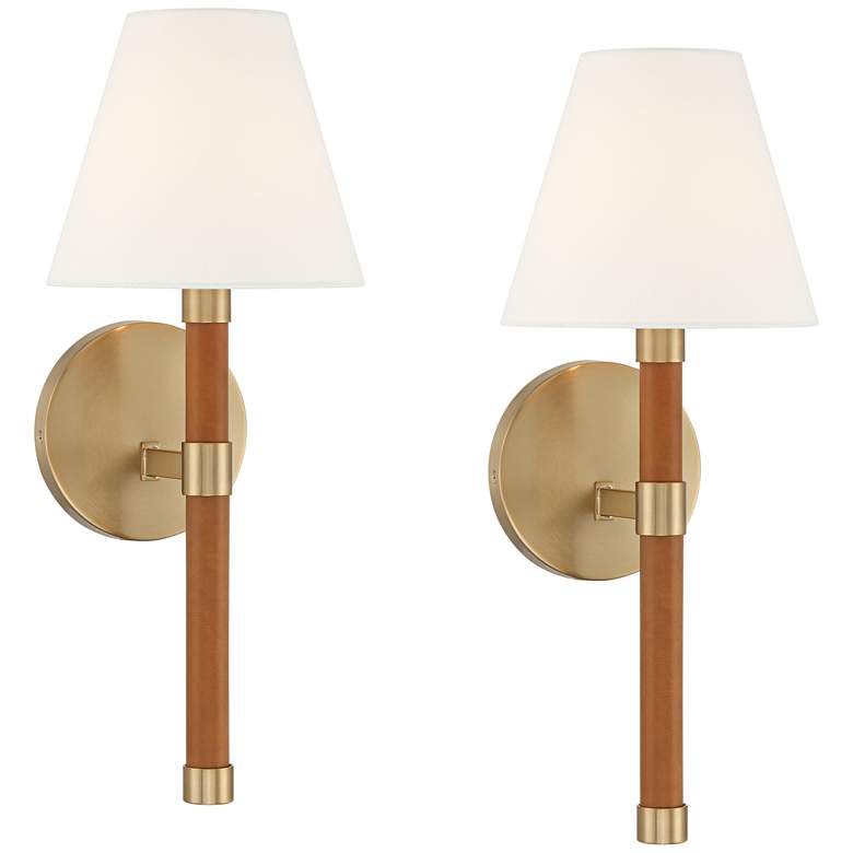 Image 1 Possini Euro Aniline 17 1/2"H Soft Gold Wall Sconce Set of 2