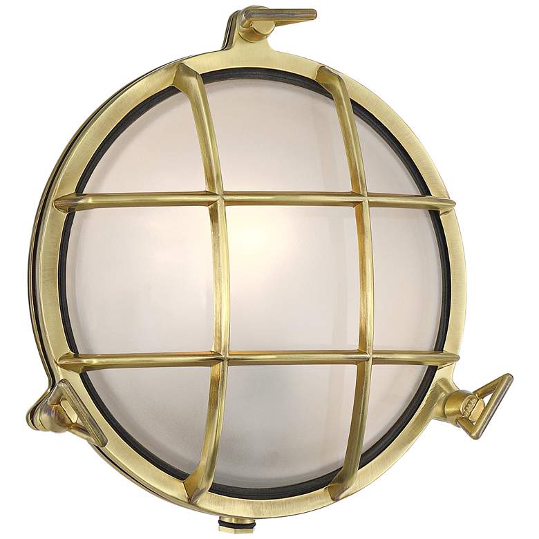 Image 2 Possini Euro Anjali 10" High Brass Bulkhead Outdoor Wall Light