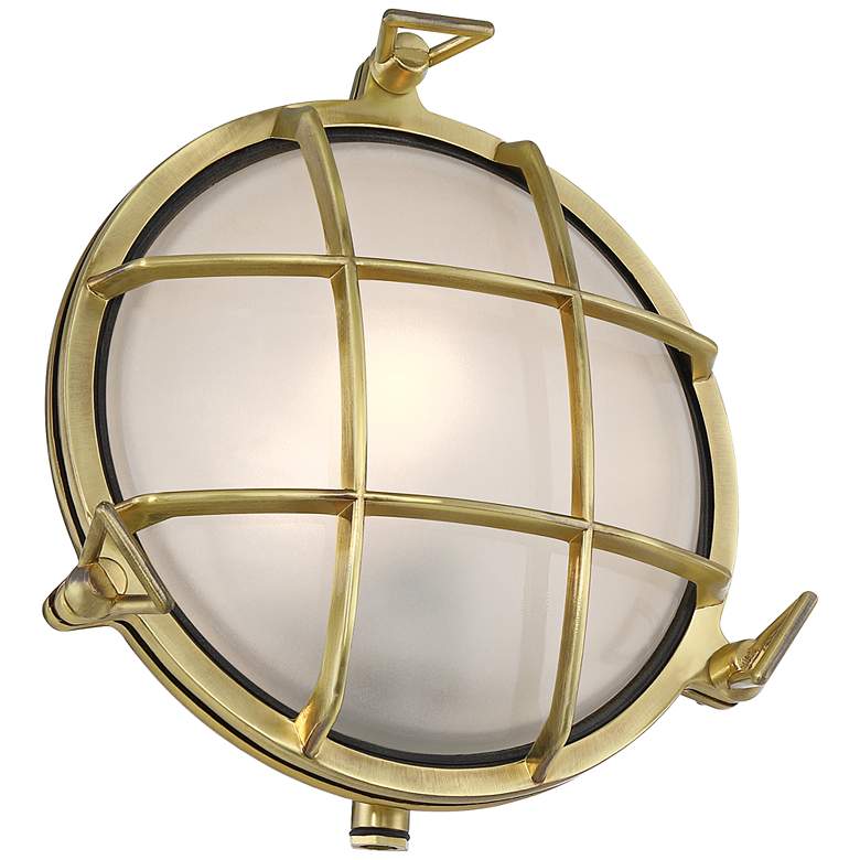 Image 6 Possini Euro Anjali 10" High Brass Bulkhead Outdoor Wall Light more views