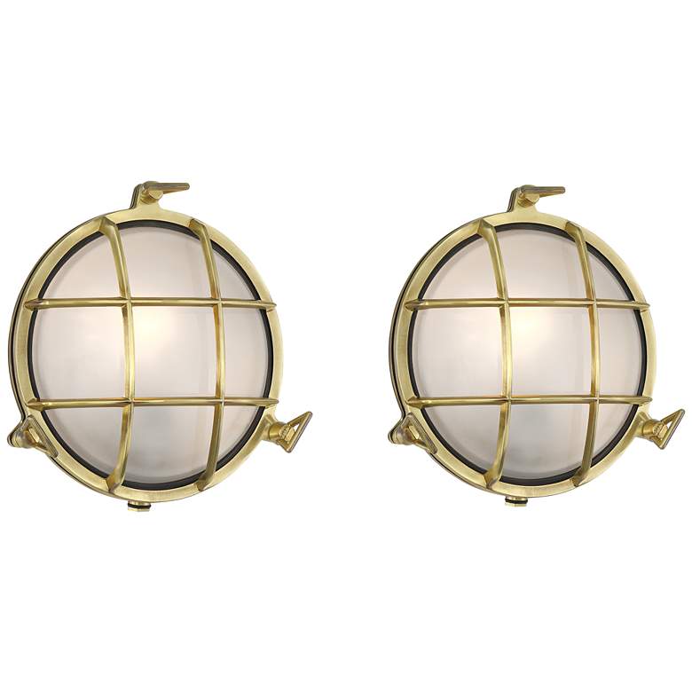 Image 2 Possini Euro Anjali 10" High Brass Bulkhead Wall Sconce Set of 2