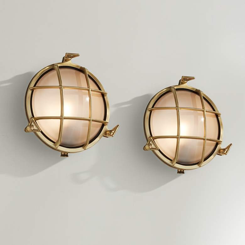 Image 1 Possini Euro Anjali 10" High Brass Bulkhead Wall Sconce Set of 2
