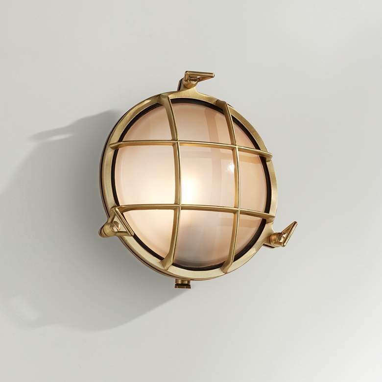 Image 1 Possini Euro Anjali 10" High Brass Bulkhead Wall Sconce