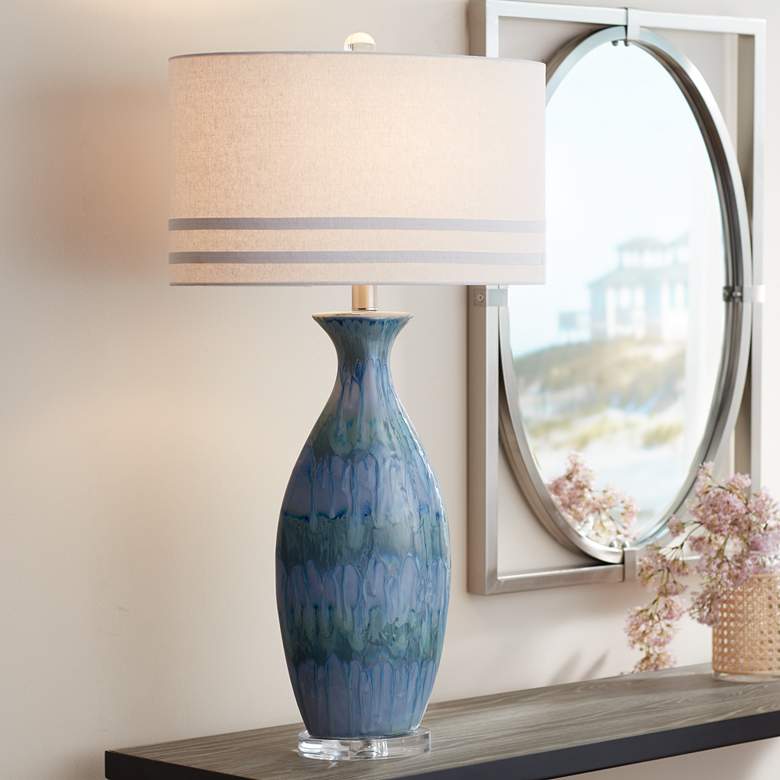 Image 1 Possini Euro Annette 38" Handcrafted Blue Drip Modern Ceramic Lamp