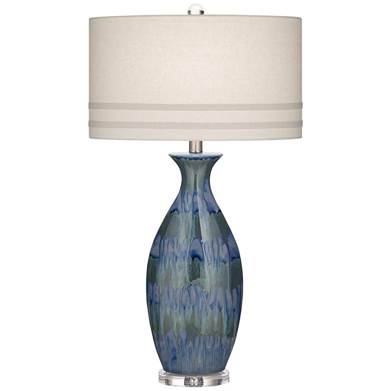 Image 2 Possini Euro Annette 38 inch High Blue Drip Ceramic Lamp with Dimmer