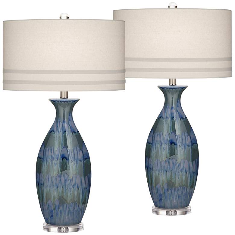 Image 2 Possini Euro Annette 38 inch High Blue Drip Ceramic Table Lamps Set of 2